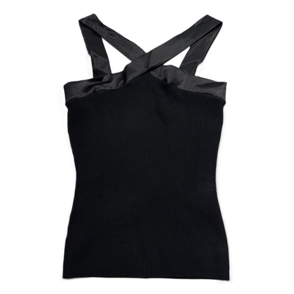 Y2K Bebe NWOT Criss Cross ribbed knit black Tank Sz M
